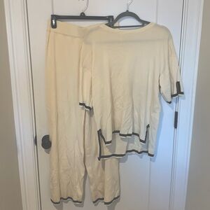 Sweater Sets- 2 Piece Lounge Sets Short Sleeve Knit Pullover Tops Wide Leg Pants